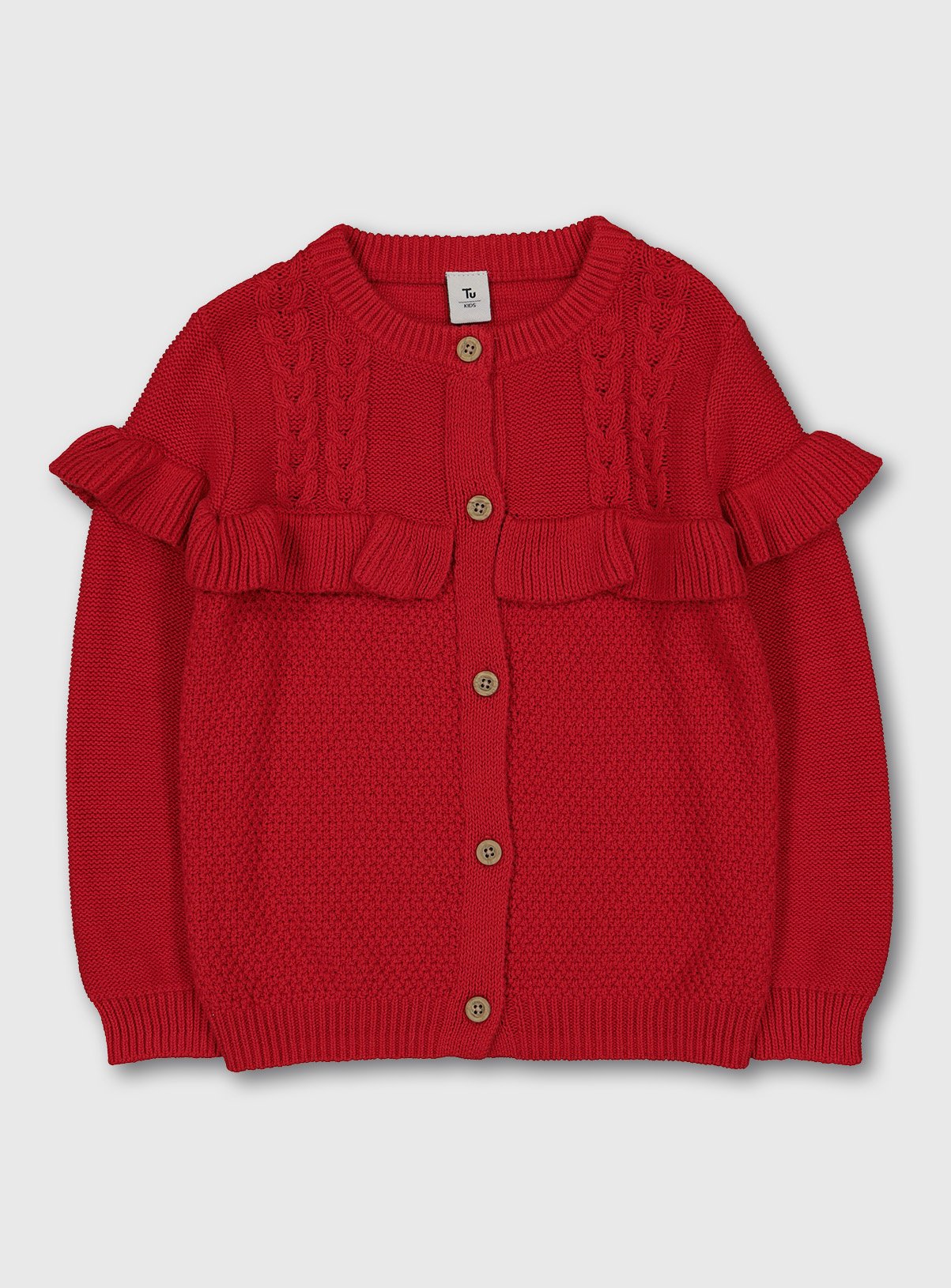 red knit cardigan