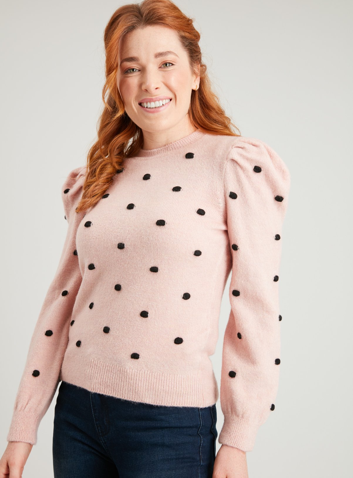 PETITE Pink Contrast Bobble Puff Sleeve Jumper Review