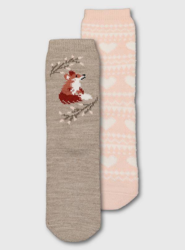 Fox & Fair Isle Thermal Ankle Socks 2 Pack - 4-8