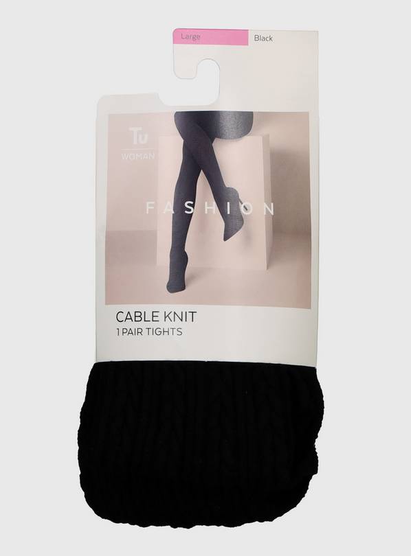 Black Cable Knit Tights - S