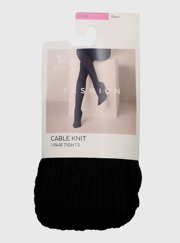 Black Cable Knit Tights - M