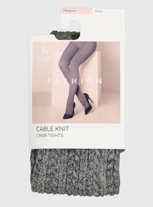 Grey Cable Knit Tights - M