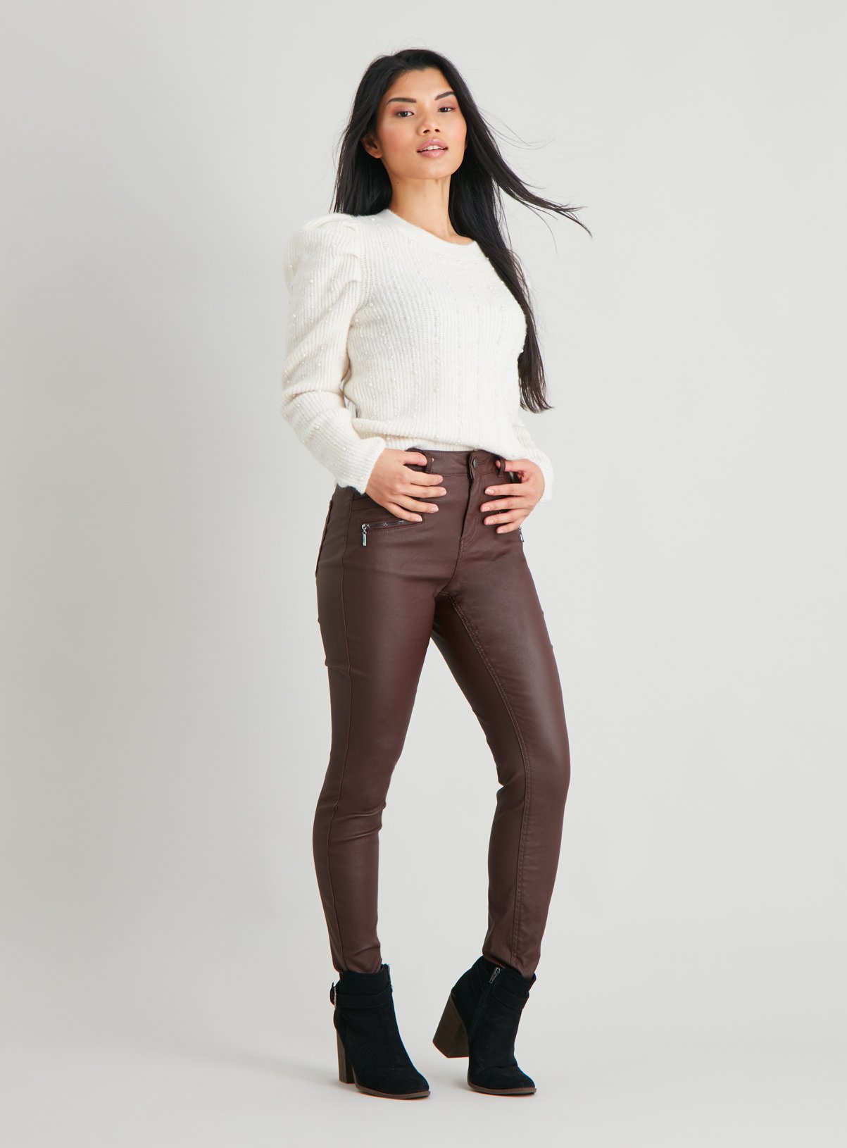 petite faux leather jeans