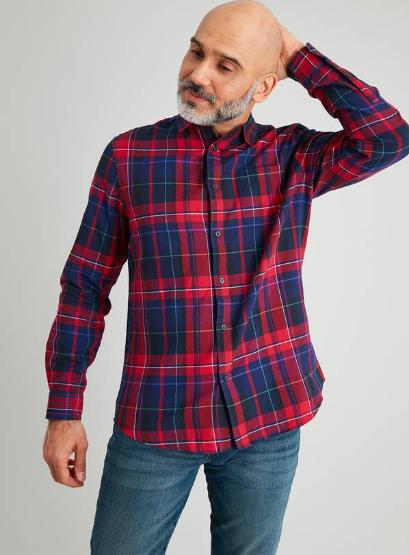 Red & Navy Tartan Regular Fit Shirt - XL
