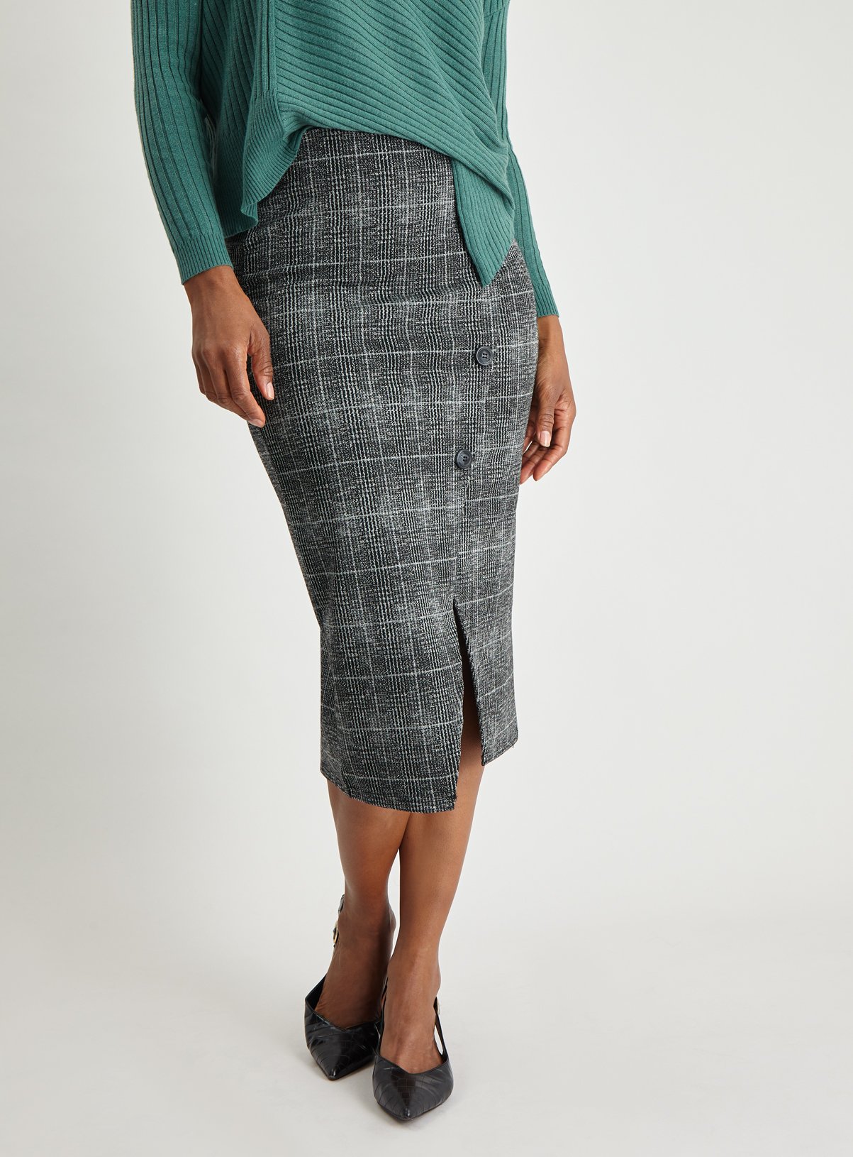 Monochrome Check Print Faux Wrap Pencil Skirt Review