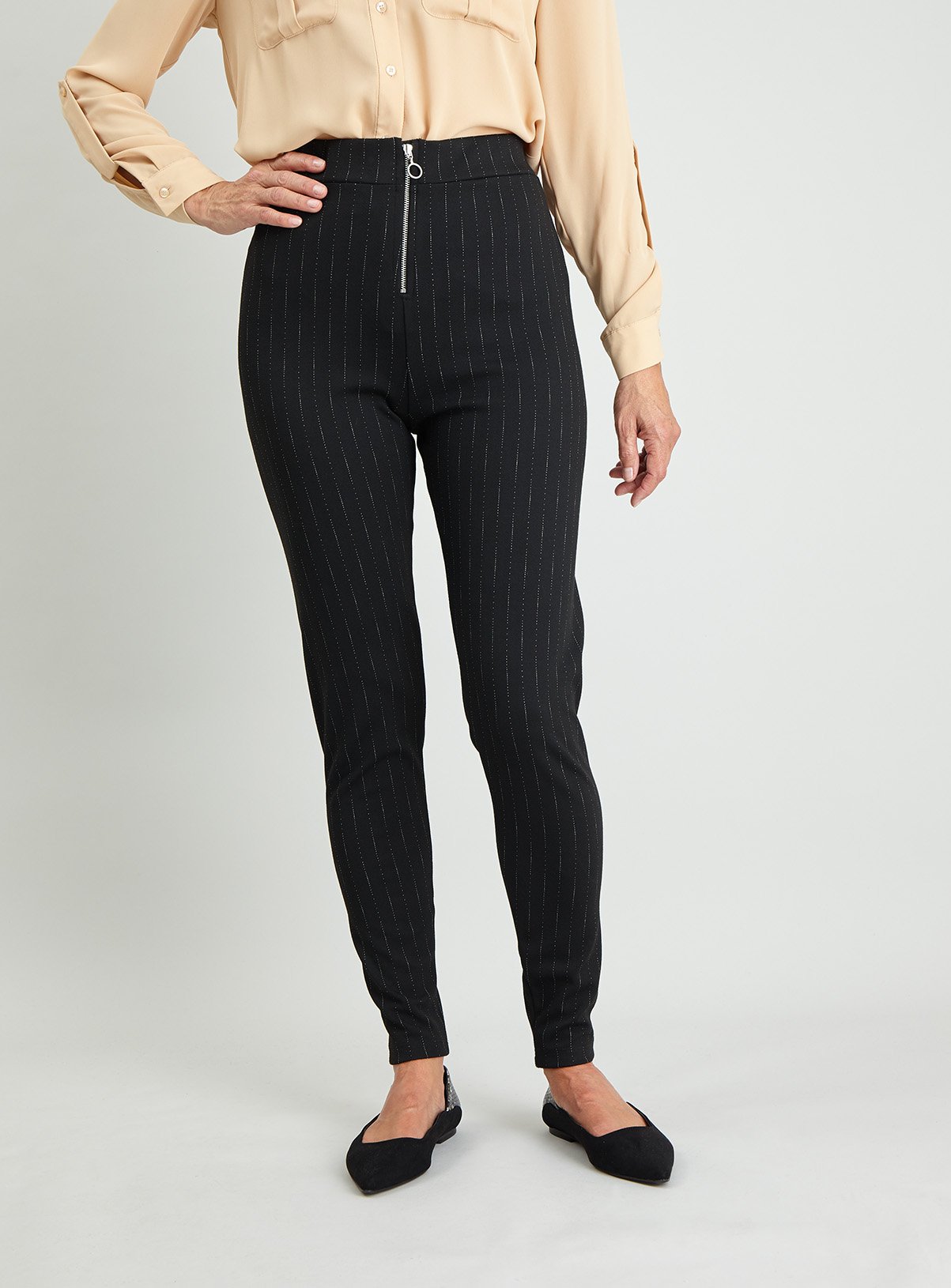 Black Pinstripe Zip Detail Leggings Review