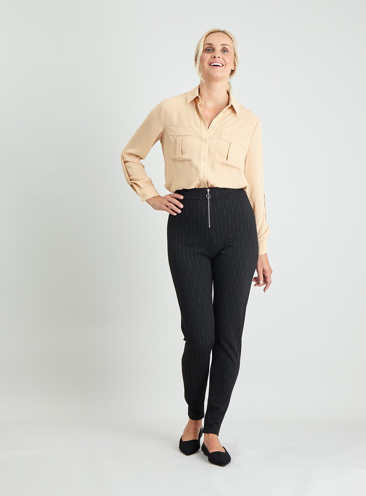 Black Pinstripe Zip Detail Leggings Review