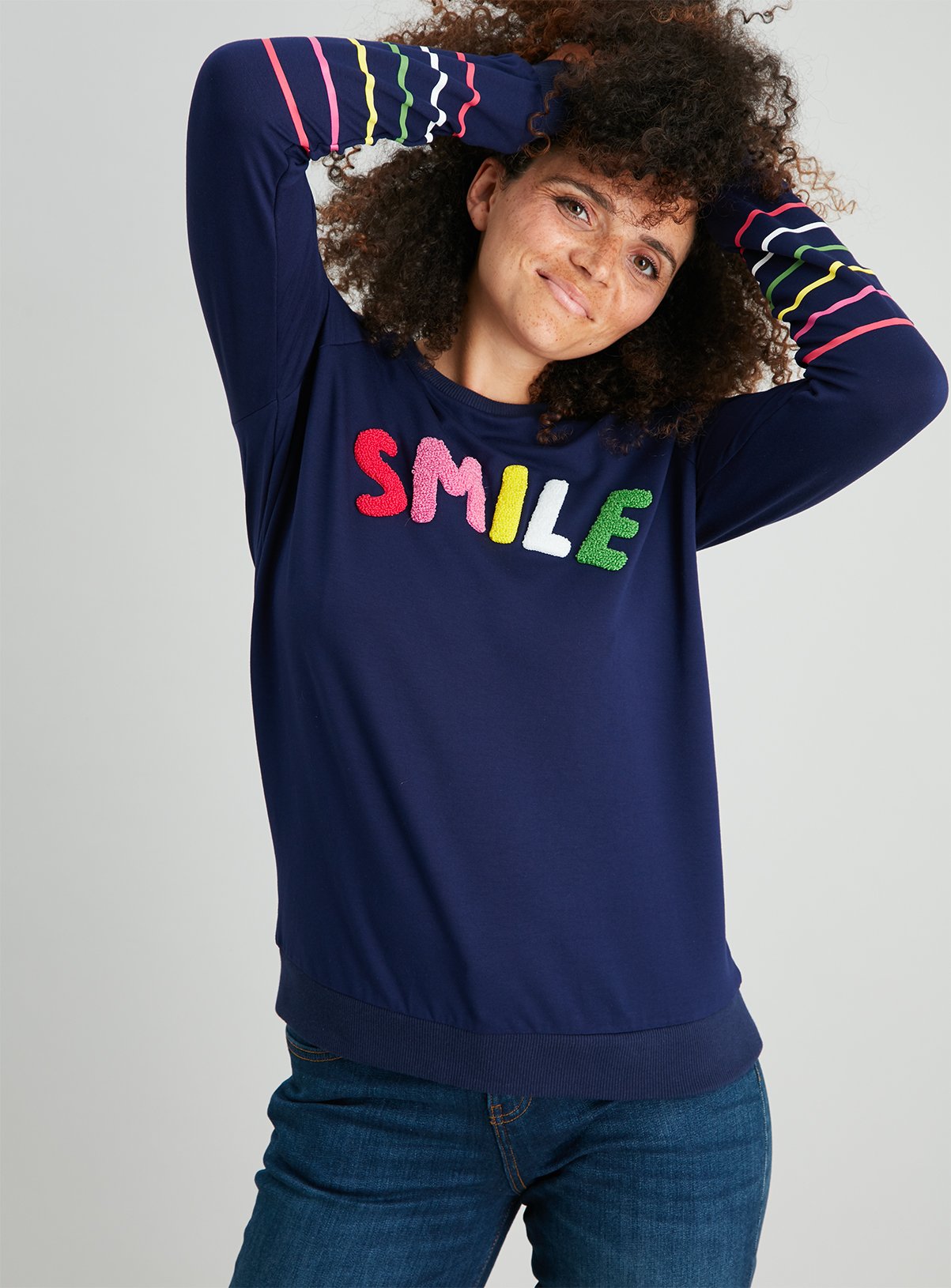 Navy Rainbow Smile Slogan Sweatshirt Review