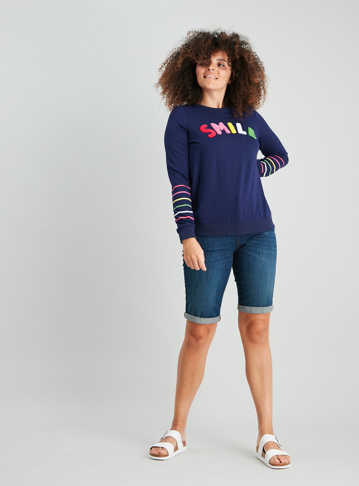 Navy Rainbow Smile Slogan Sweatshirt Review