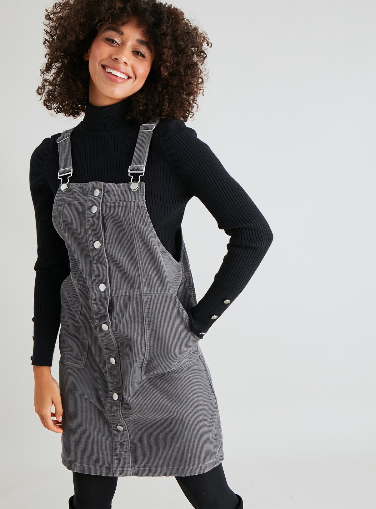 grey cord pinafore dress