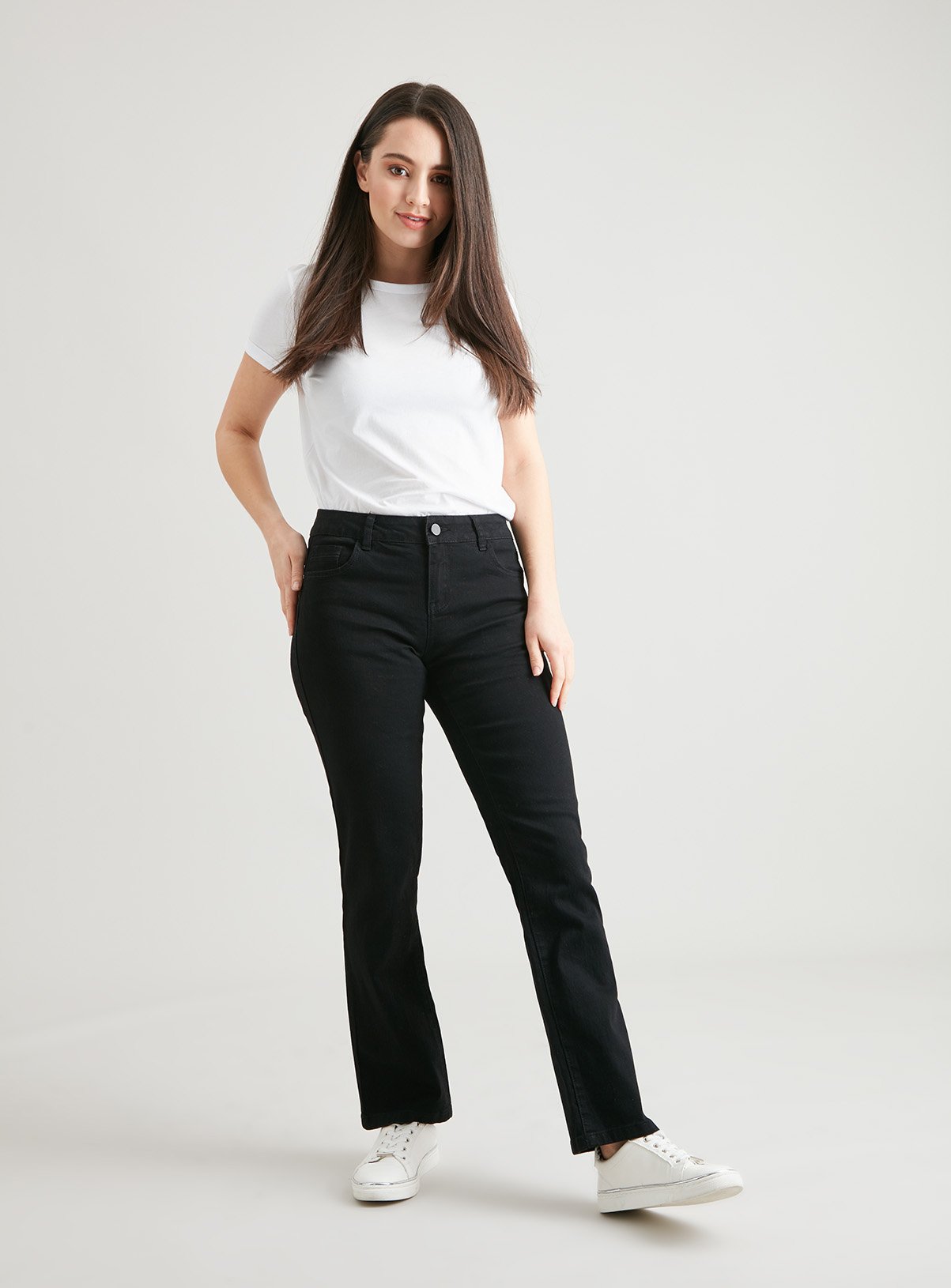 ladies black straight leg jeans
