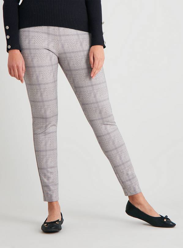 Grey Check Print Leggings - 10