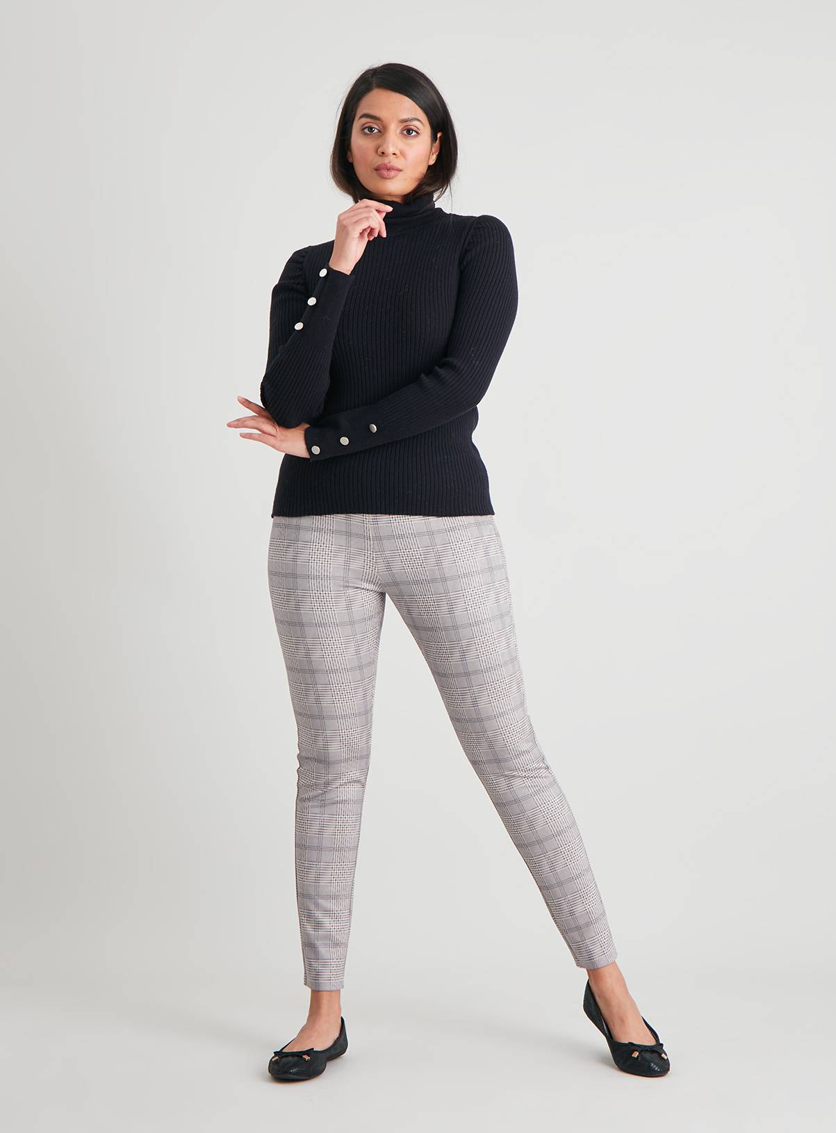 Grey Check Print Leggings - 18 - Image 2