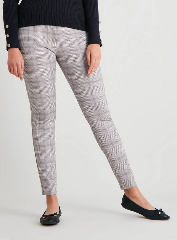 Grey Check Print Leggings - 24
