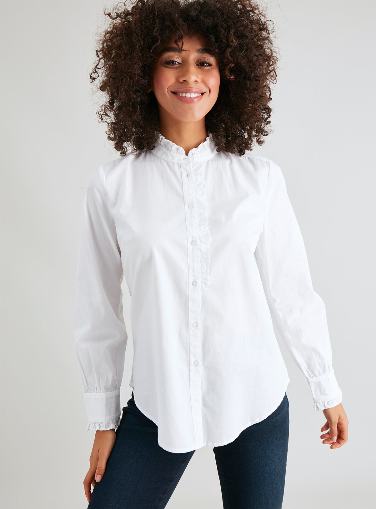 white shirt with frill collar