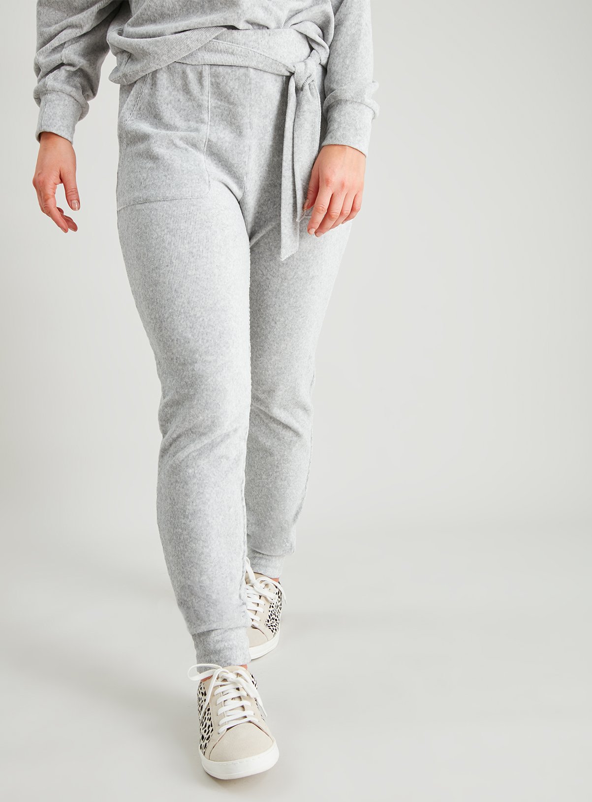 white tee grey sweatpants