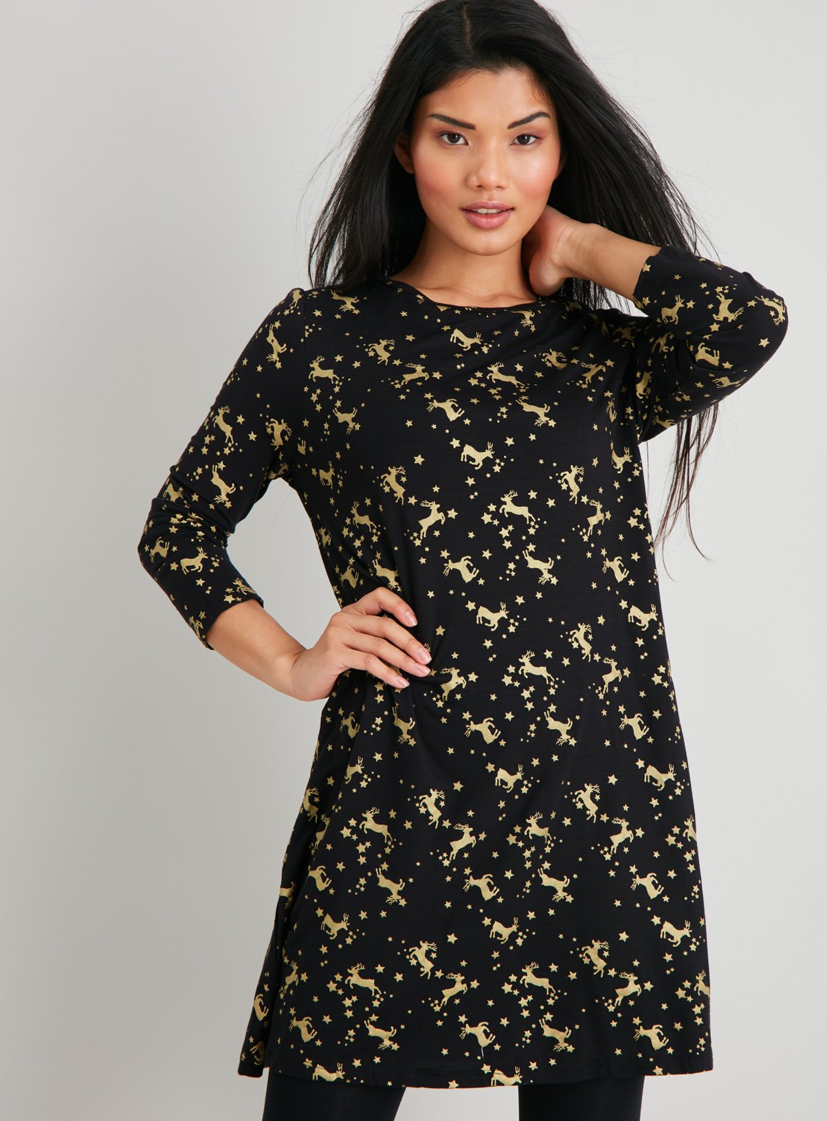 black and gold swing dress