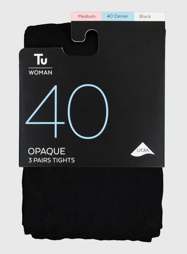 Black 40 Denier Opaque Tights 3 Pack - XL