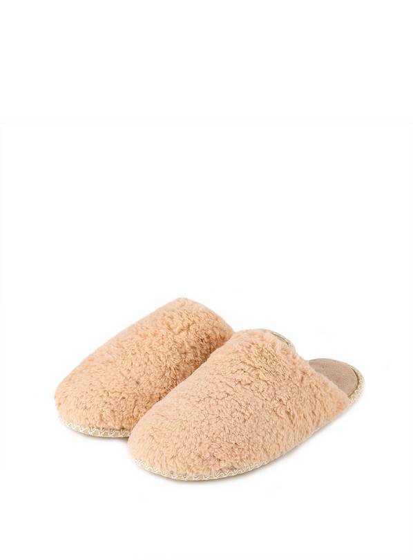 Camel Faux Fur Mule Slippers - S