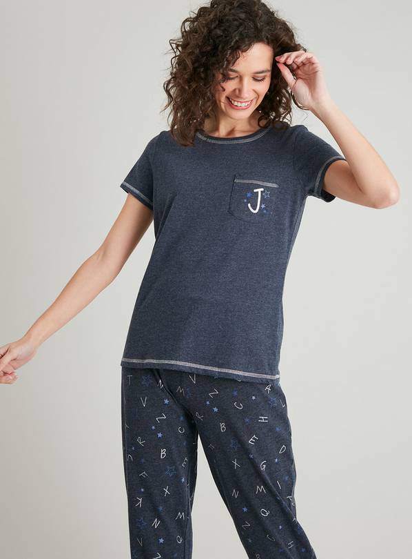 Navy 'J' Glitter Initial Pyjamas - 16