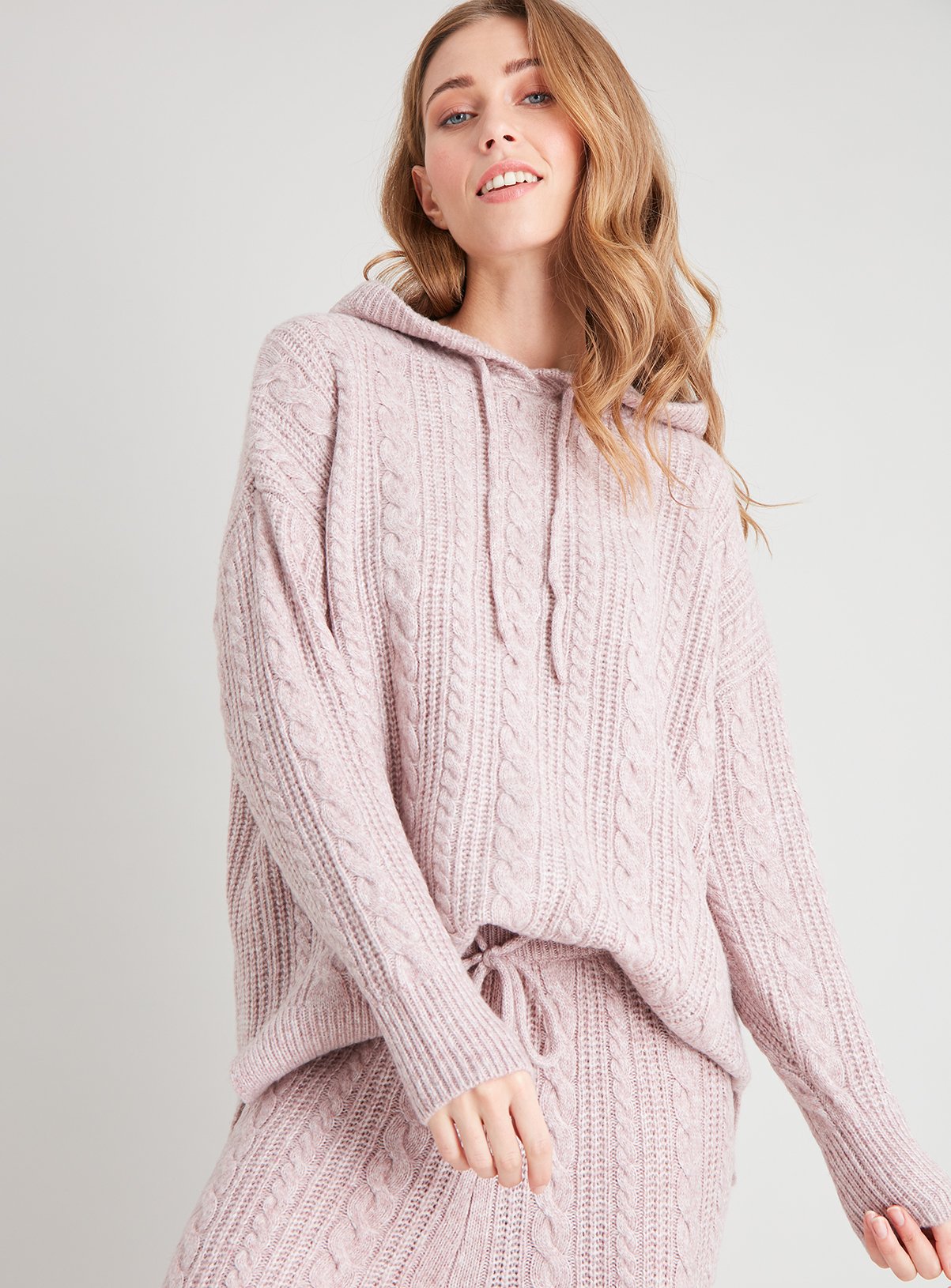 pink cable knit