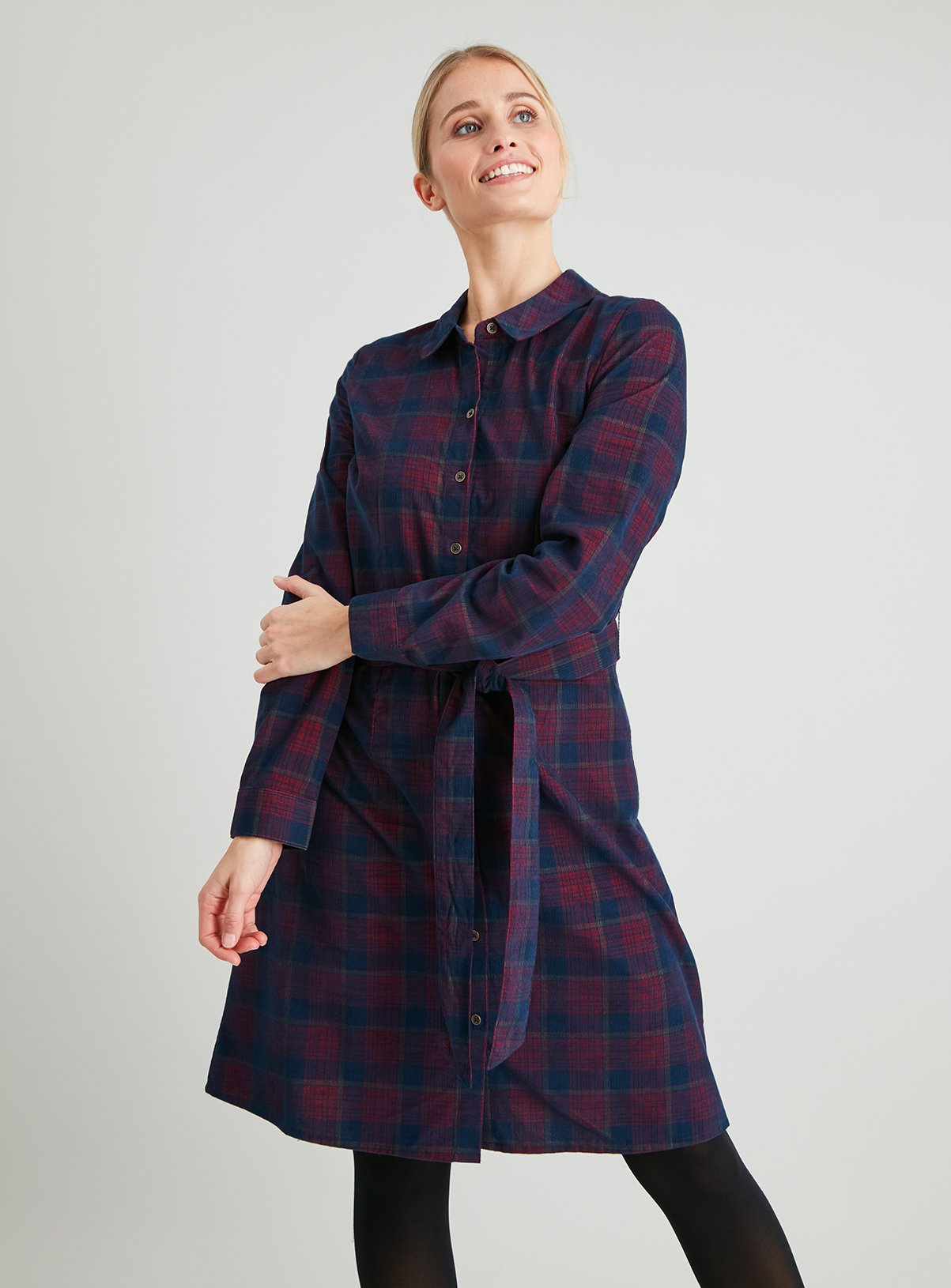 navy check shirt dress