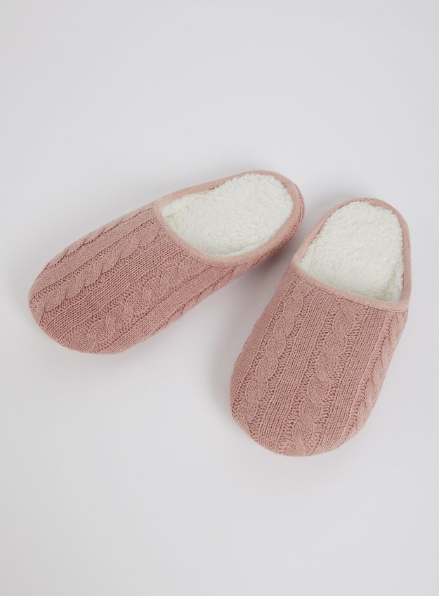 Ladies Coldbear Pink Cable Knitted Warm Full Bootie Slippers Sizes UK 3-7 