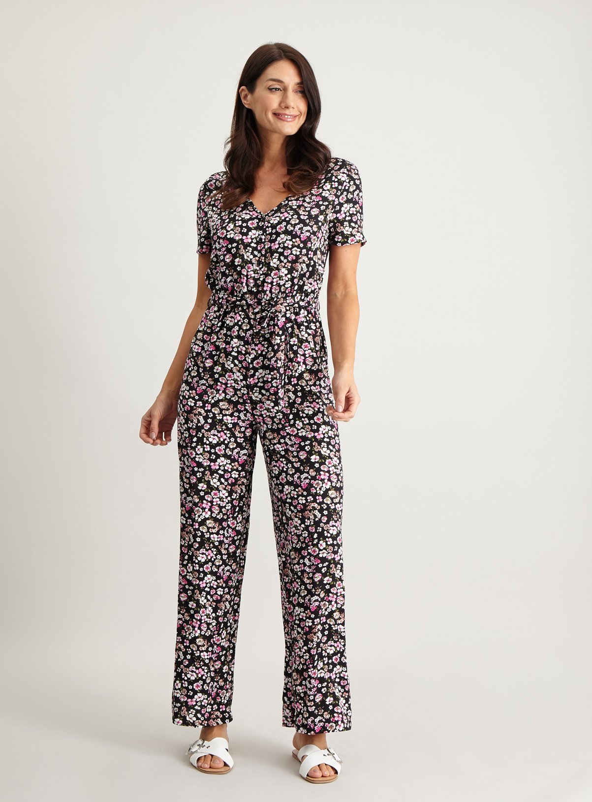 Ditsy Floral Print V-Neck Wide Leg Jumpsuit Review