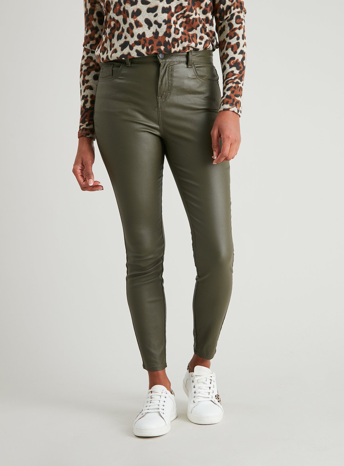 khaki coated jeans