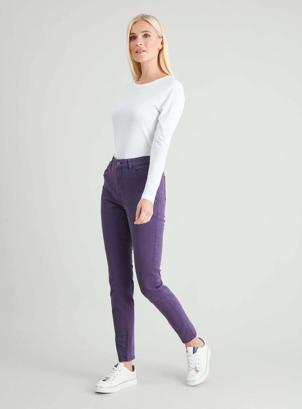 Womens Purple Twill Skinny Jeans With 