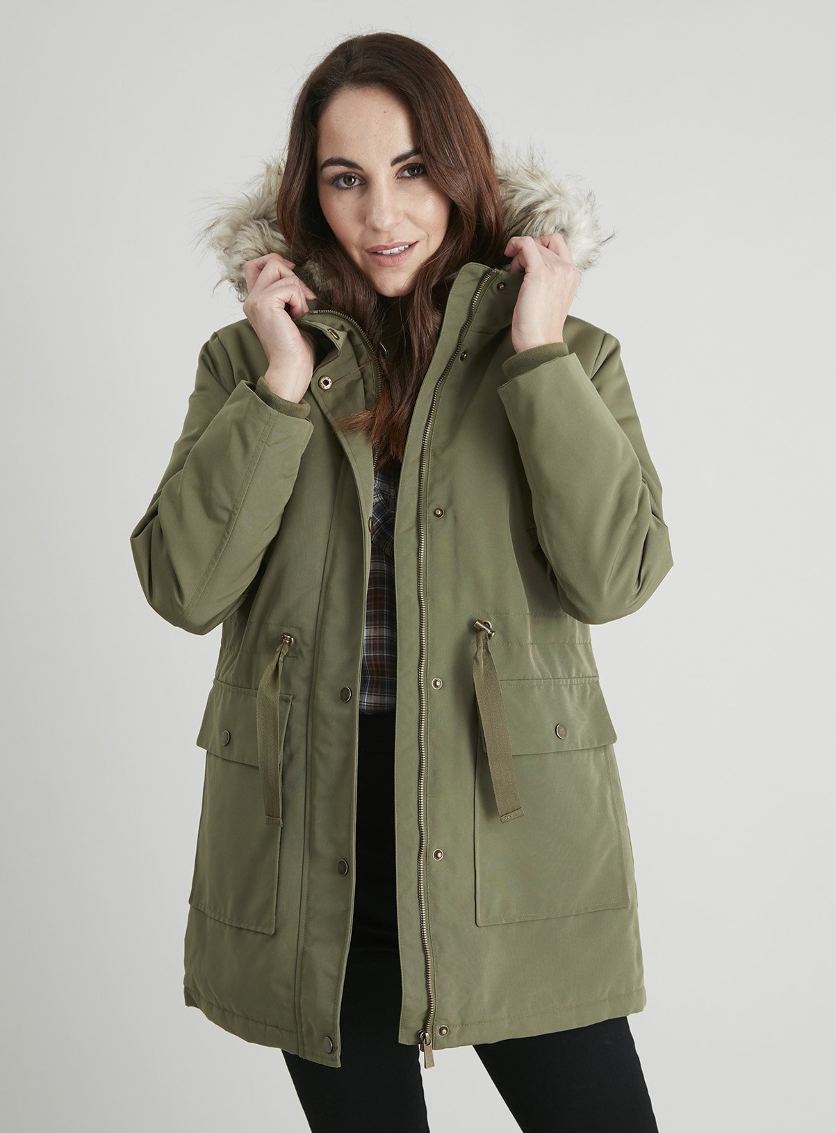 khaki hooded parka