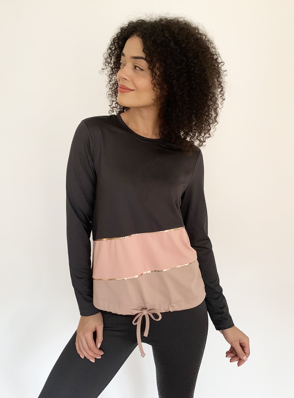 long sleeve bubble hem tops