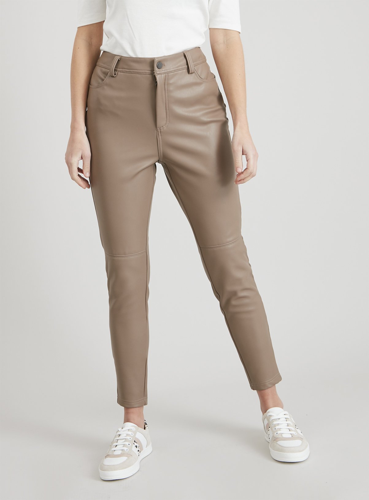 beige leather trousers