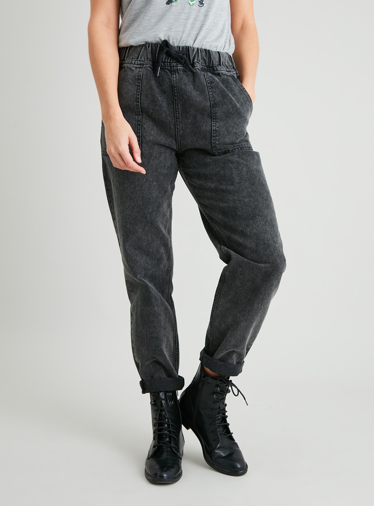 dark denim joggers