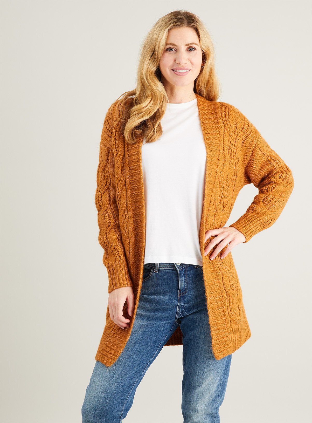 chunky tan cardigan