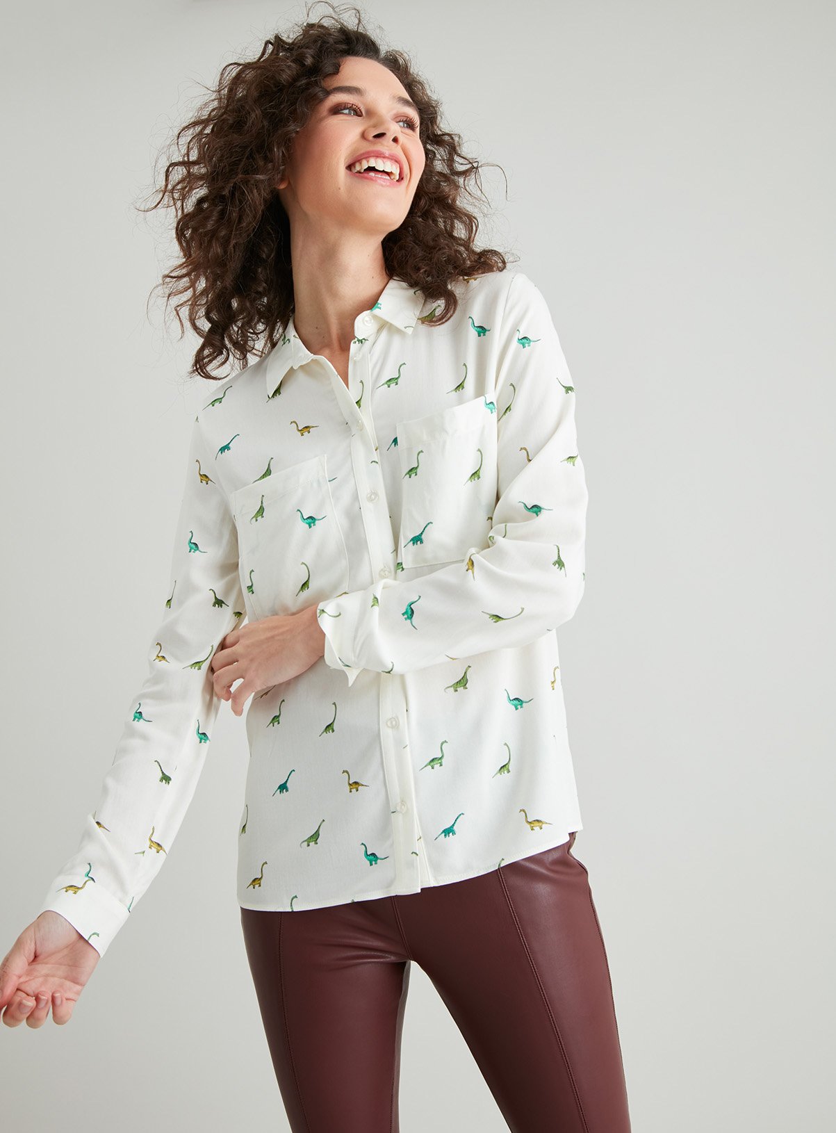 dinosaur print womens shirt