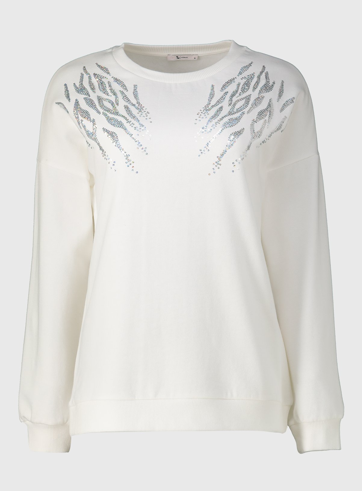 white sequin sweatshirt