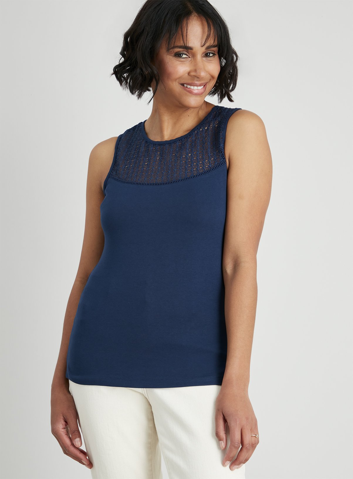 womens navy sleeveless top