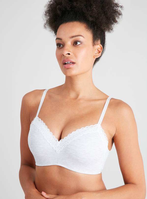 Buy Grey & Pink Moulded Cup Lace Trim Bra - 42E, Bras