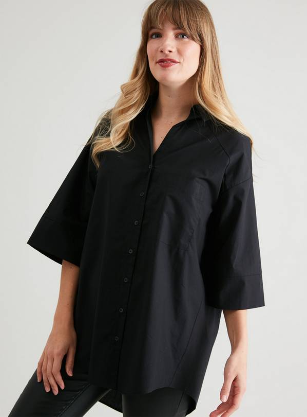 Black Oversized Poplin Shirt - 18