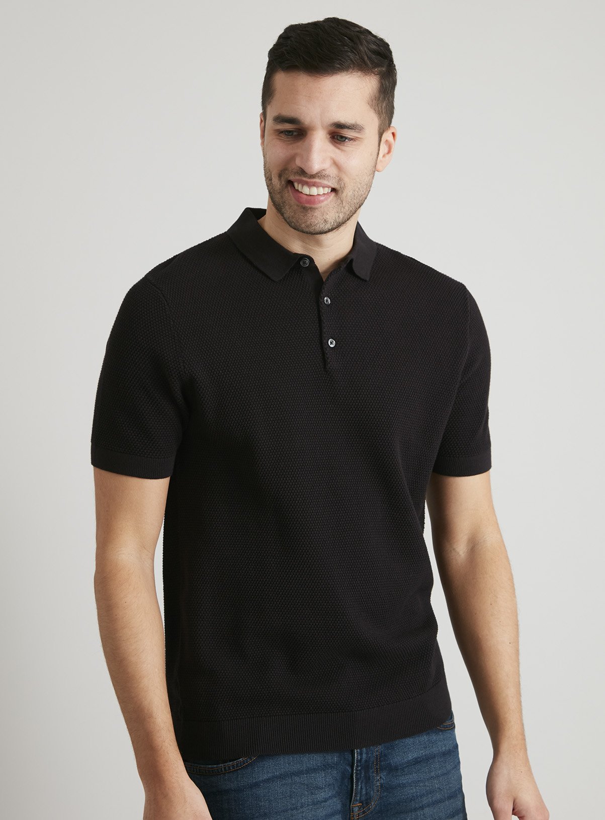 black and grey polo shirt