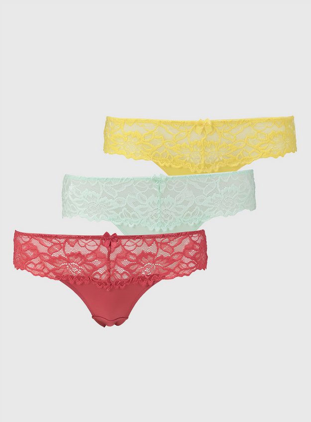 Womens Galloon Lace Brazilian Knickers 3 Pack Tu Clothing