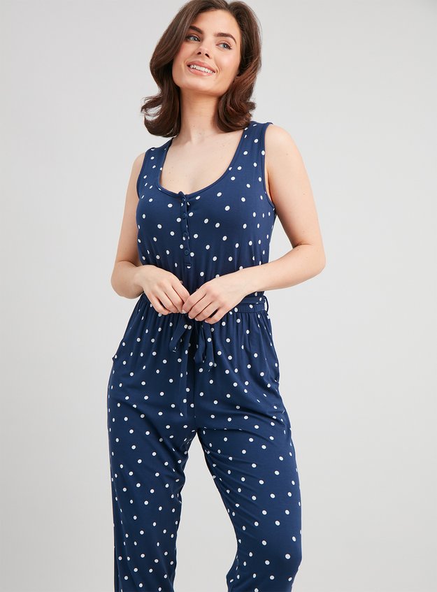 Womens Petite Navy White Polka Dot Jumpsuit Tu Clothing