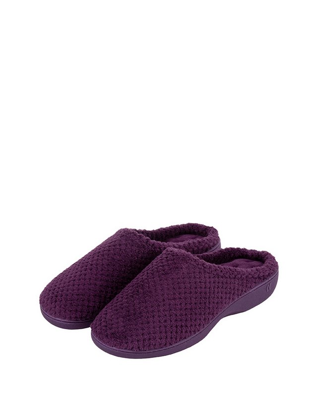 Womens TOTES Isotoner Plum Star Popcorn Terry Mule Slippers |