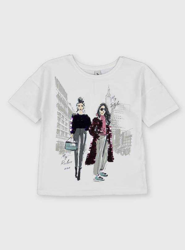 White Sequin Girls Boxy Top - 10 years