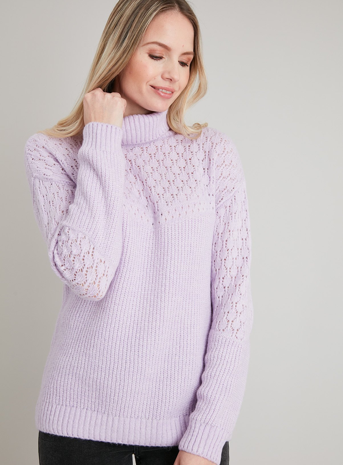 purple roll neck jumper