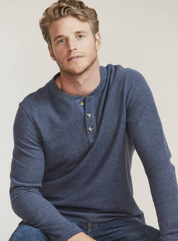 FATFACE Blue Winchester Waffle Henley Top - XXXL