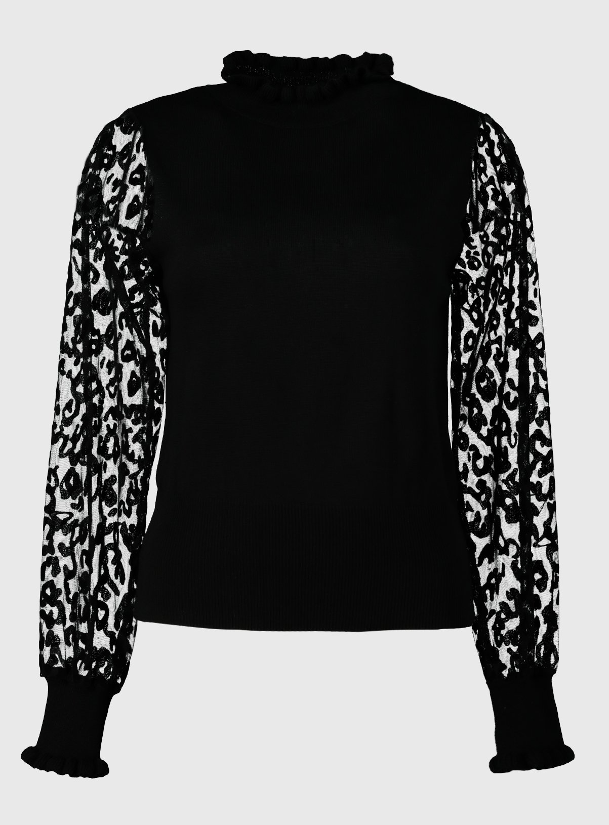 Black Flocked Animal Print Sheer Sleeve Jumper - 22 - Image 3 thumbnail