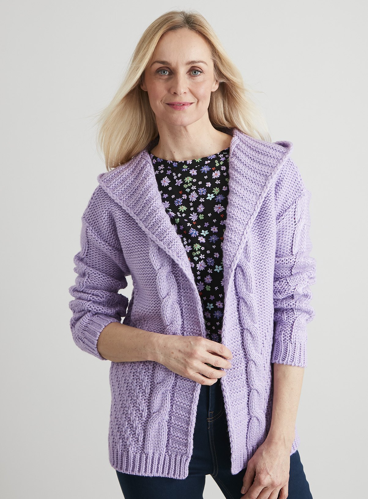 women's cable knit hooded cardigan