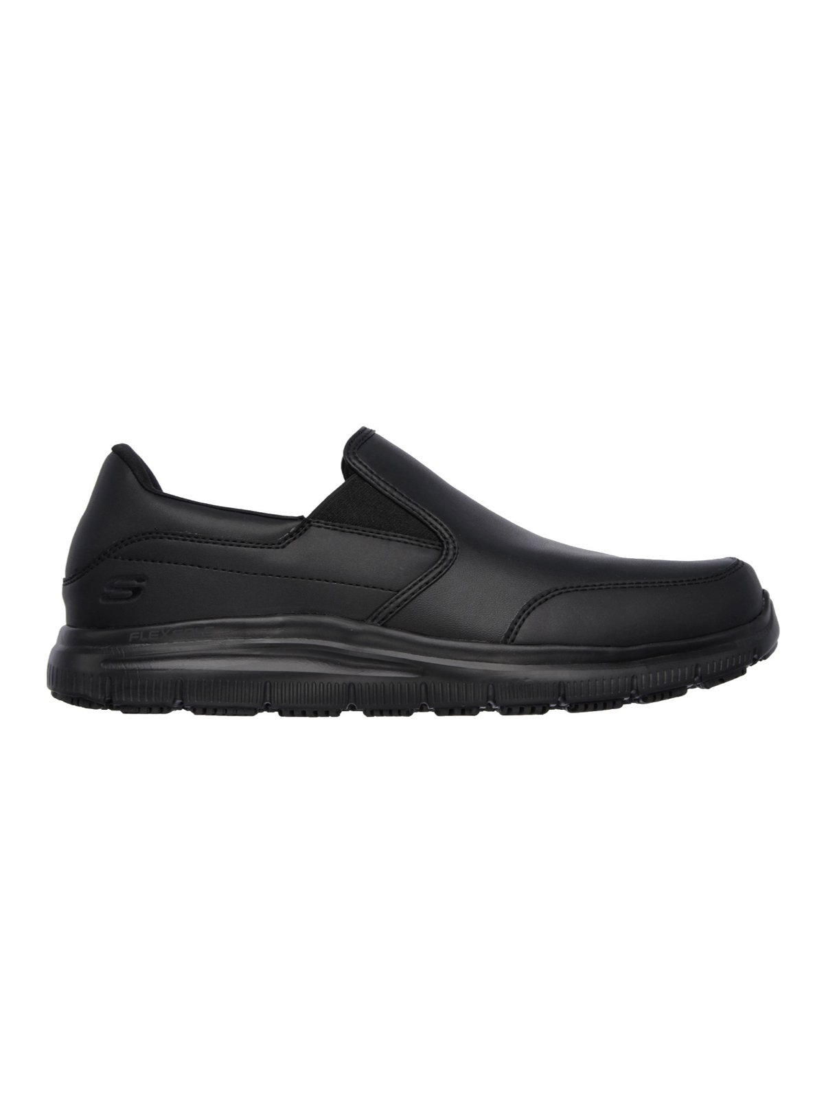 skechers black leather slip on